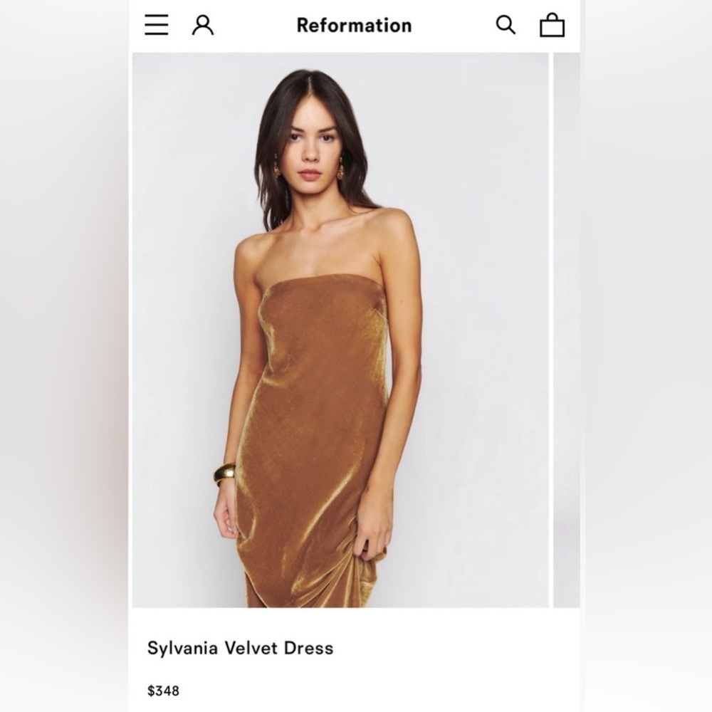 Reformation Sylvana Gold Velvet Dress